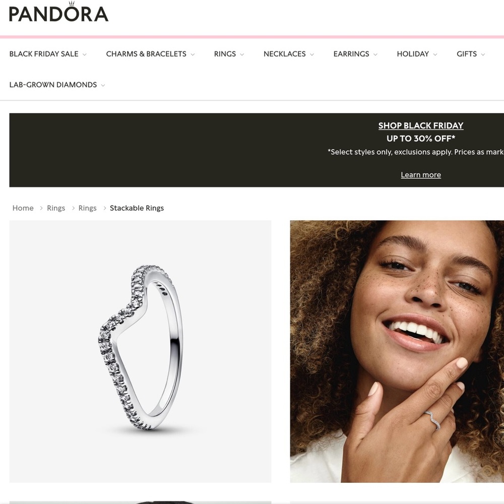 Pandora Spakling Wave Ring Size  6